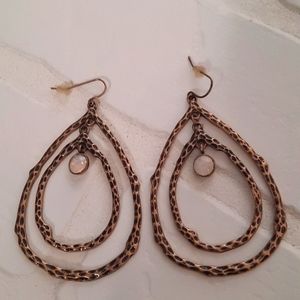 Opal Hammered Copper Earrings